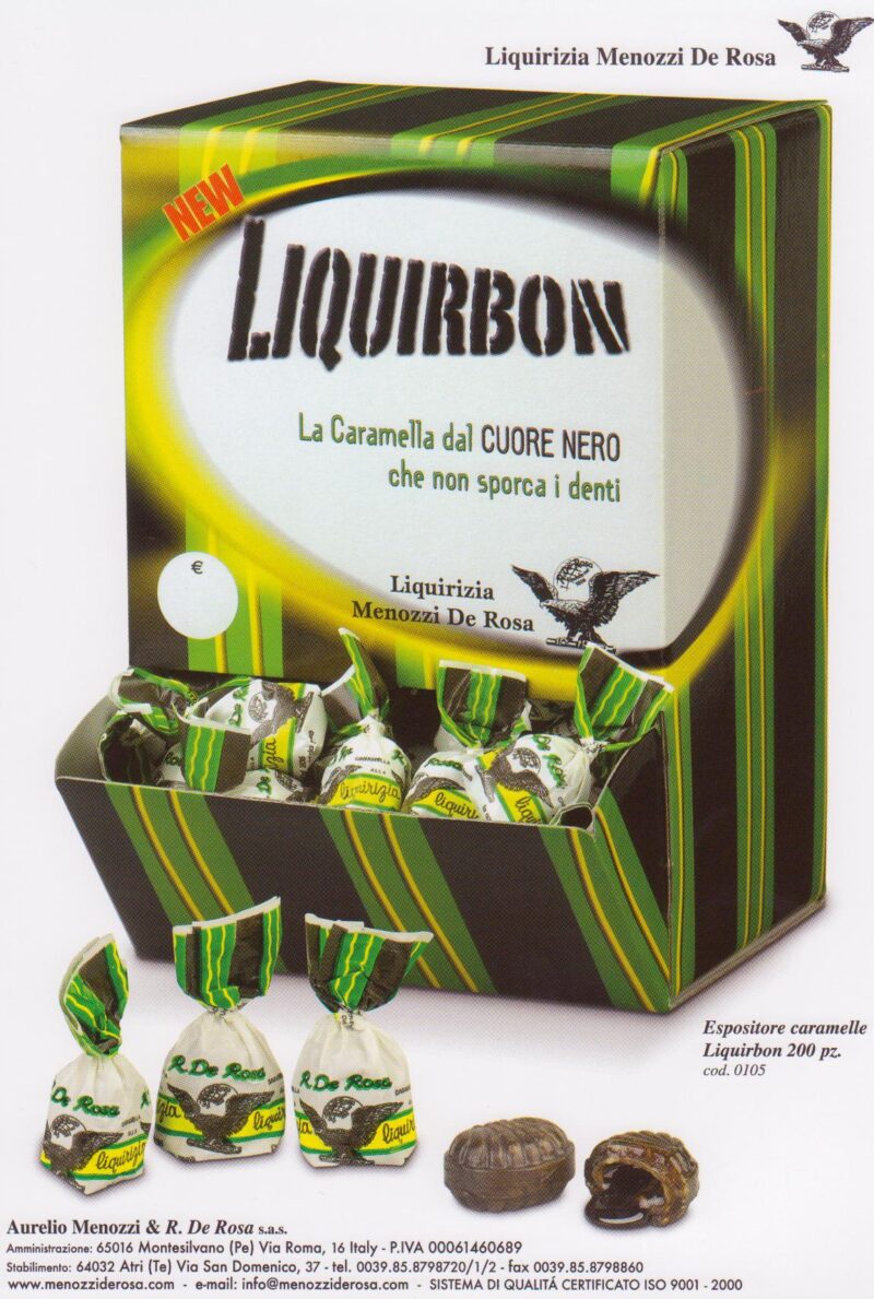 LIQUIRBON, display con caramelle con cuore di liquirizia incartate singolarmente sfuse in espositore (200 pz)