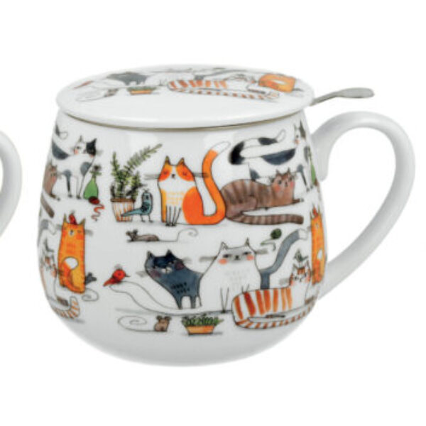 LOVING CATS, Tisaniera in porcellana con filtro in acciaio in gift box (3x 400 ml)