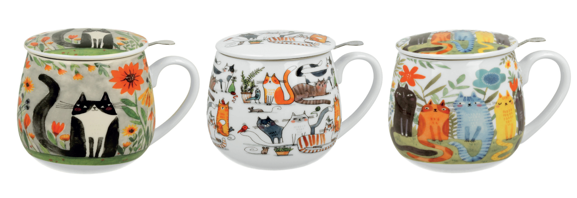 LOVING CATS, Tisaniera in porcellana con filtro in acciaio in gift box (3x 400 ml)