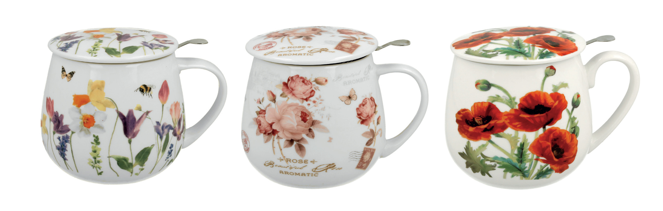 LOVING FLOWERS - Tisaniera in porcellana 0,4 l. con filtro in acciaio in gift box (400 ml)
