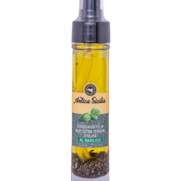 Olio e.v.o. al basilico,  bottiglia spray (5 cl)
