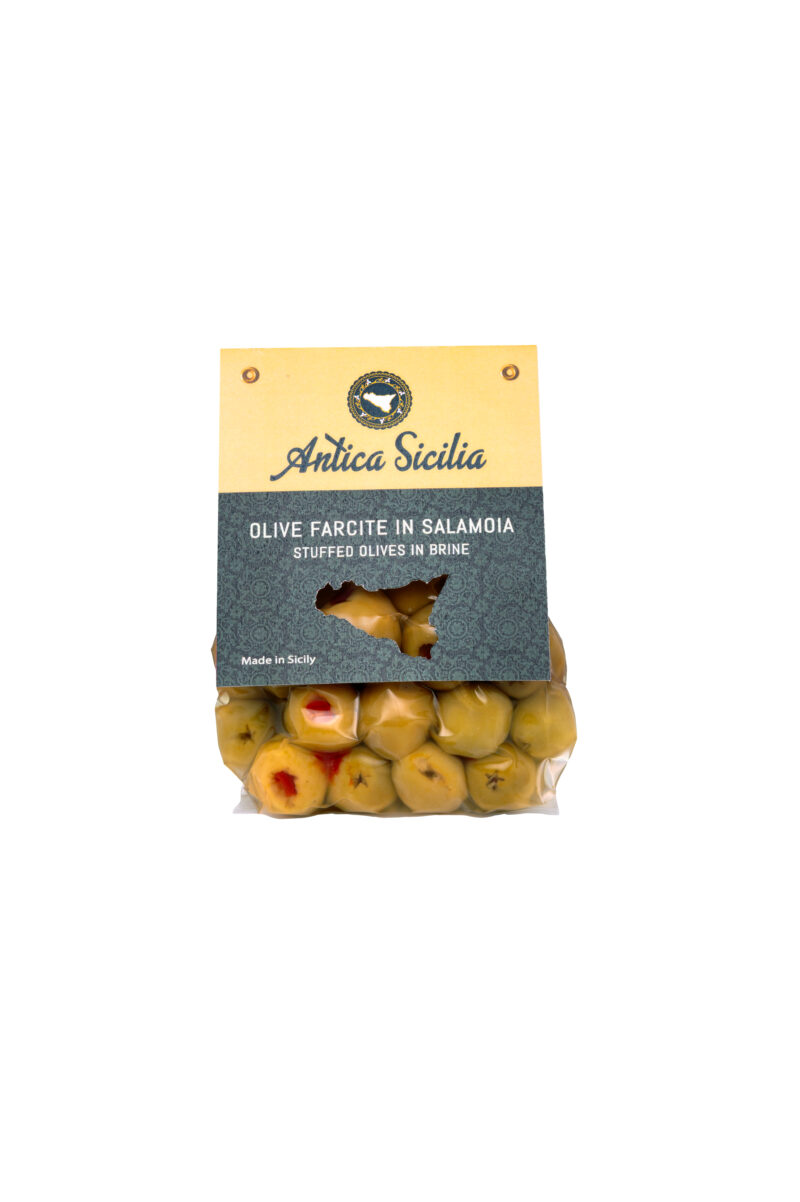 Olive farcite in salamoia, sottovuoto cavallotto (350 g)