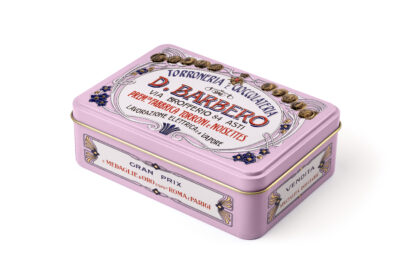 Scatola (rosa) con torroncini bianchi friabili con nocciole (100 g)