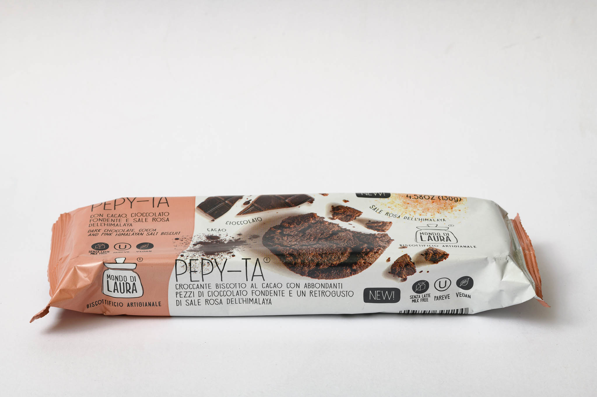 Pepy-ta, biscotto al cacao con pezzi di cioccolato fondente e sale rosa dell'Himalaya (130 g)